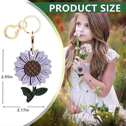 Leather Keychain Holder Case Compatible with AirTag,Cute Protective Cover with Keyring,Anti-Scratch Finder GPS Tracker Case for Wallet Keys,bag,pets,Backpack(Daisy Purple)
