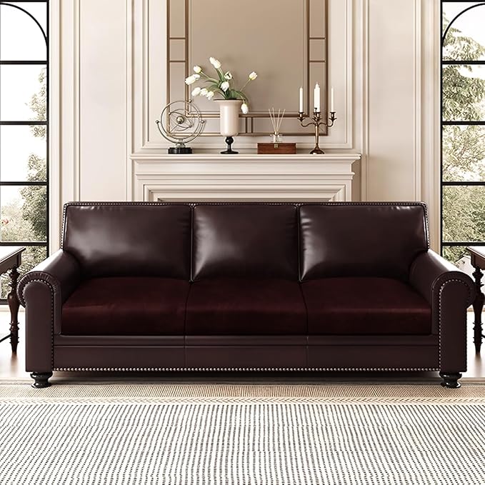 ANARACHON Leather Look Couch Cushion Covers Sofa Seat Slipcovers Sets Couches Furniture Protector for Sectional Armchair Loveseat Pets Kids Stretch Spandex Fabric (3 Cushion XL Sofa, Burgundy)