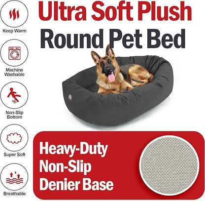 Majestic Pet 52 Inch Suede Calming Dog Bed Washable – Cozy Soft Round Dog Bed w/Spine Support for Dogs to Rest Head - Fluffy Donut Dog Bed 52x35x11 (Inch) - Round Pet Bed X- Large – Gray (2025)