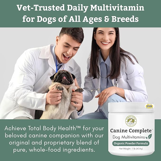 Wholistic Pet Organics Canine Complete - Dog Multivitamin Powder - 4 Lb - Daily Dog Vitamins and Supplements for Homemade Food - Immune System, Skin, Coat & Overall Health - All Breeds - 180 Scoops