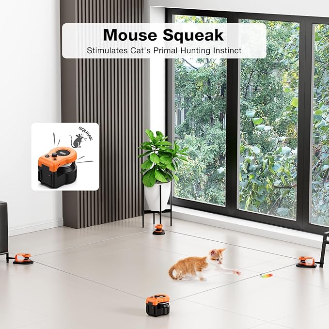 Pet Deluxe Interactive Cat Toys for Indoor Cats, Cat Treadmill Auto/Remote Control DIY Cat Mouse Hunting Toys, Keep Bored Kitten Dog Entertained to Chase, Feather Toy to Exercise Wheel-Orange