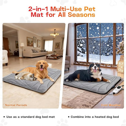 Dog Heating Pad with Washable Cover, Soft Plush Pet Heating Pad with 9 Adjustable Temperature, Timer, Chew-Resistant Cord, Waterproof Electric Heated Pet Bed Mat for Dogs and Cats Indoor