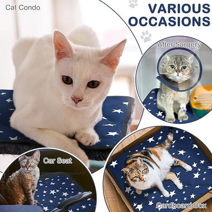 Self Warming Cat Bed Self Heating Dog Mat Star Pattern Warm Thermal Pet Pad Reflects Body Heat Washable Soft Puppy Crate Pad Anti Slip Kennel Mat for Pets (Navy Blue,18'' L X 24'' W X 0.4'' Th)
