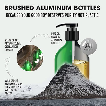 Wild Alaskan Salmon Oil for Dogs and Cats by Iceland Pure | 1,043 mg of Omega-3 per Teaspoon | Salmon Oil & Pollock Blend | BPA-Free Brushed Aluminum Epoxy Coated Bottle with Pump - 8.75 oz