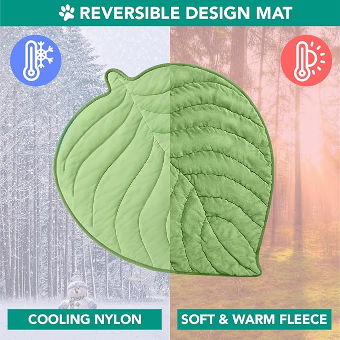 PetAmi Dog Cooling Mat, Leaf Shape, Reversible Cooling Nylon Blanket Soft Fleece Pet Pad for Dogs Cats, Summer All Season Use Q-Max>0.3, Medium 42x48 in, Sage Green