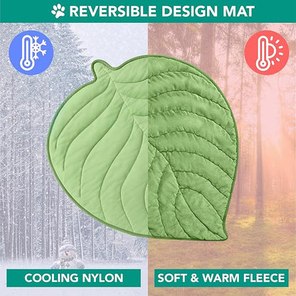 PetAmi Dog Cooling Mat, Leaf Shape, Reversible Cooling Nylon Blanket Soft Fleece Pet Pad for Dogs Cats, Summer All Season Use Q-Max>0.3, Small 32x39 in, Sage Green