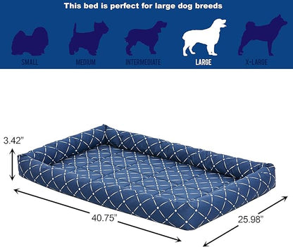 MidWest Homes for Pets 40242-BLD Quiet Time Couture Ashton Bolster Pet Bed, Large Dog/42, Blue