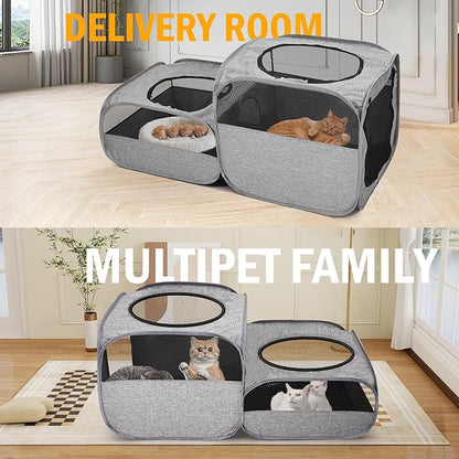Tailtastic Large Outdoor Cat Playpen, Foldable 2-in-1 Zone Waterproof Cat Enclosure Puppy Pen for Outdoor Use, Portable Pet Playpen with Soft Sides, Great for Gardens, Camping, Backyard