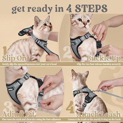 rabbitgoo Cat Harness and Leash for Walking, Escape Proof Soft Adjustable Vest Harnesses for Cats, Easy Control Breathable Reflective Strips Jacket, Grey, XS