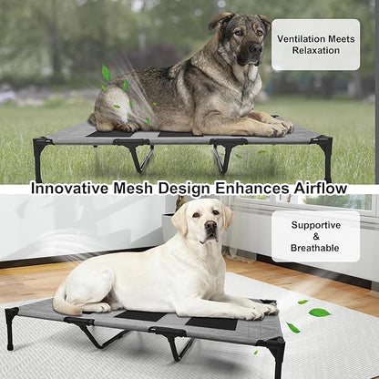 Raised Dog Bed Cooling Cot for Indoor Outdoor Use Portable Waterproof Mesh Pet Bed Washable for Large Medium Small Dogs, Grey
