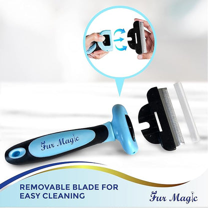 Fur Magic Medium Deshedding Tool & Dematting Comb – Grooming Brushes for Dogs, Cats, Horses – Reduce Shedding and Remove Knots, Mats and Loose Undercoat