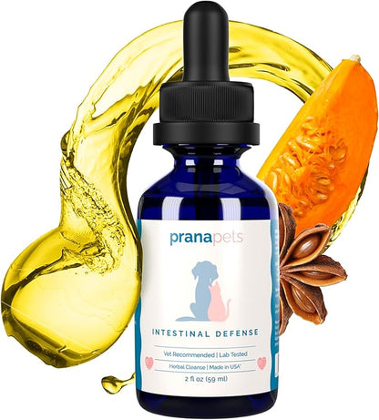 PranaPets Intestinal Defense Supplement for Dogs & Cats | Naturally Helps Digestive Issues in Pets | Herbal Formula | 2-Pack
