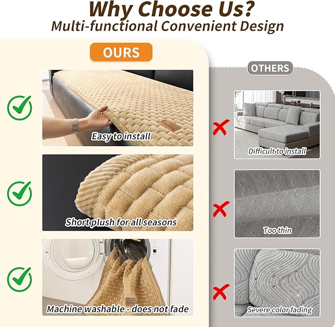 Couch Covers for Dogs Washable, Velvet Dog Couch Cover Protector, Fuzzy Plush Pet Sofa Cover for 3-4 Cushion Couch, Sofa Covers for Pets(1PC,Light Brown,27.6"x94.5",3-4 Seater Sofa Pad Cover)