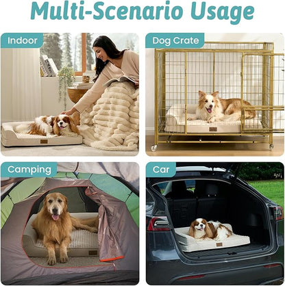 COZY KISS Orthopedic Dog Bed for Large Medium Size Dog, Dogs Crate Bed, L Shaped Foam Anti-Slip Bottom Pet Cat Sofa with Washable Removable Cover, Suitable for Pet Up to 75 lbs, 36x27x6.5 inch, Beige