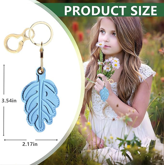 Leather Keychain Holder Case Compatible with AirTag,Cute Protective Cover with Keyring,Anti-Scratch Finder GPS Tracker Case for Wallet Keys,bag,pets,Backpack(Blue Leaves)