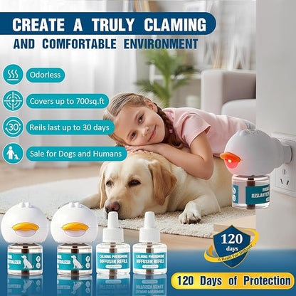 Dog Calming Diffuser, Calming Pheromones Diffuser Kit Appeasing Pheromone Diffuser to Calm (2Plug in+4Refill) for Anxiety Relief Reduce Aggression Fighting Barking Stress
