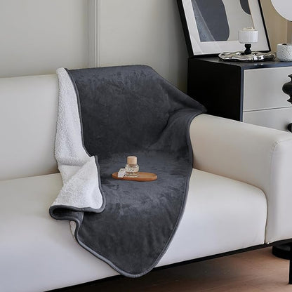 gogobunny Dog Blanket, Waterproof Reversible Sherpa Fleece Throw Blanket, Furniture Cover for Bed, Couch, Sofa Protection from Liquid Pee and Pet Fur of Puppy, Cat (Dark Grey, 30x70 inches)