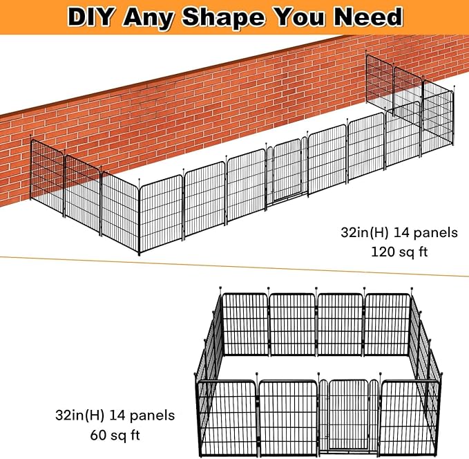 Getlay Tall Garden Fence, 32 in(H) Dog Fence Outdoor for Yard. 12 Panels Total 26.6 Ft(L) Puppy Playpen, Suitable for Indoor or Outdoor Use Play Pens for Puppys, Large Dog Pen, Fences for Garden