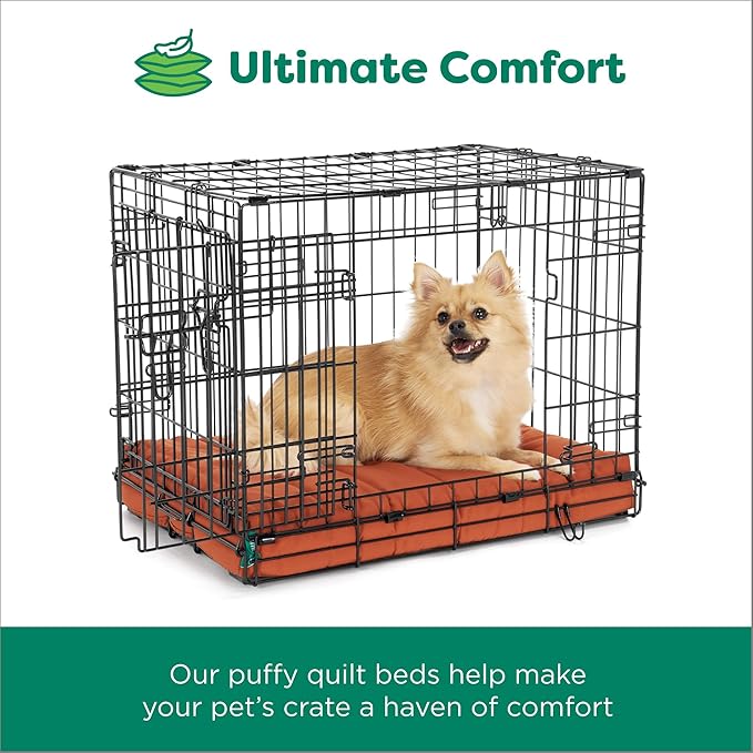 Furhaven Orthopedic Dog Bed – Puffy Quilted Foam Mattress with Removable Washable Cover, Soft & Supportive for Kennels & Crates - Medium, Rust
