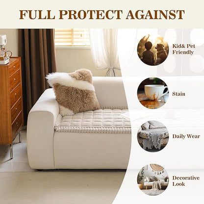 MYSKY HOME Couch Covers for 2 Cushion Sofa, Couch Cover for Dogs, Sofa Covers for Pets Washable, Soft Non-Slip Sofa Slipcovers, Loveseat Couch Covers, Furniture Protector, Oatmeal, 27.6" x 59"