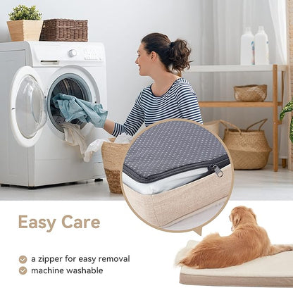 WATANIYA PET Extra Large Dog Bed, Cooling Dog Beds for Large Dogs, Washable Orthopedic Pet Bed for Crate with Joint Relief Memory Foam, Waterproof Liner and Plush Cover (41"x 29", Beige)