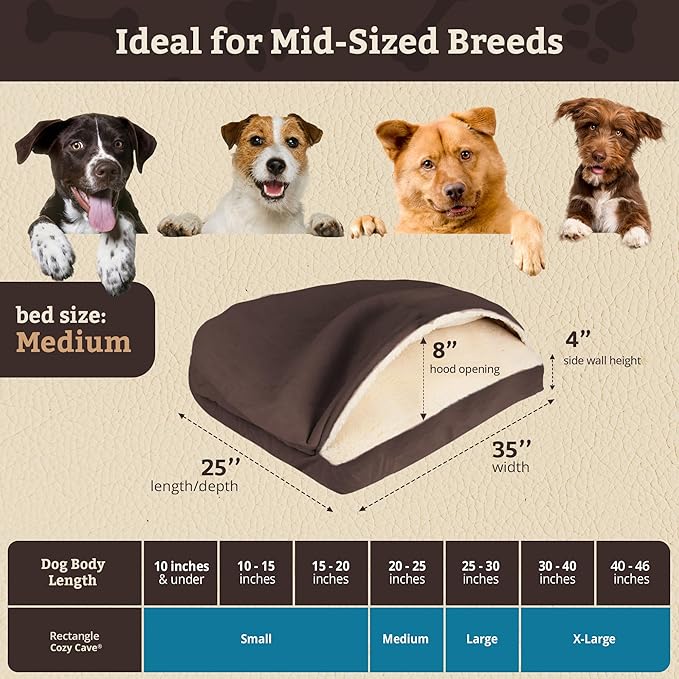 Snoozer Pet Products Luxury Rectangle Cozy Cave Dog Bed with Microsuede, Medium, Hot Fudge