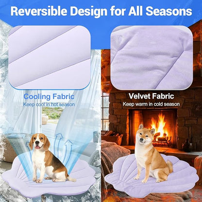 Dog Cooling Mat, 40'' × 40'' Large, Self-Cooling Mat for Dog, (Cool & Warm) Double-Sided Pet Cool Pads for Crate, Kennel, Machine Washable Summer Blanket, Cat Cool Bed, Non-Gel, Macaron Purple