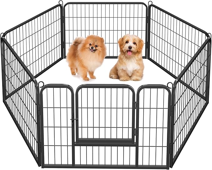 Yaheetech Wide Panel Dog Playpen, 6 Panels 24 inch High Pet Pen with Gate, Portable Indoor Outdoor Fence for Small/Medium Breed Dogs
