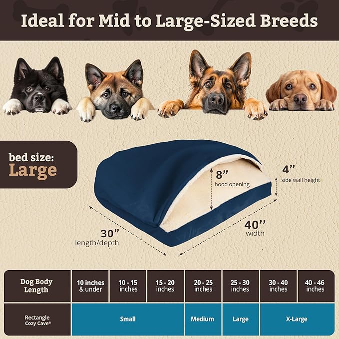 Snoozer Pet Products Luxury Rectangle Cozy Cave Dog Bed with Microsuede, Large, Sapphire