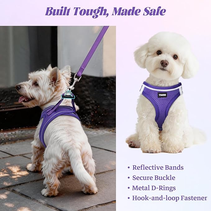 YIMEIS Dog Harness and Leash Set, No Pull Soft Mesh Pet Harness, Reflective Adjustable Puppy Vest for Small Medium Large Dogs, Cats (Purple, Medium (Pack of 1)