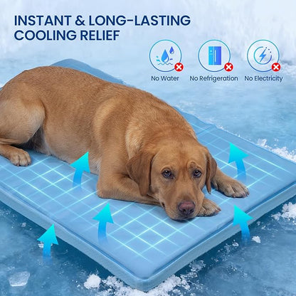 Orthopedic Dog Cooling Mat: Extra-Thick Self-Cooling with Removable Memory Foam & Non-Slip Bottom – Non-Toxic Gel – Indoor & Outdoor Summer Use for Dogs & Cats from 46-80 lbs