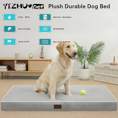 Dog Bed Mats for Large Big Dogs - Orthopedic Dog Pet Bed Thick Egg Foam Crate, Removable Washable Cover, Non-Slip Bottom Durable Dog Crate Bed Mat (Light Grey, XXXL(54''x42''x4''))