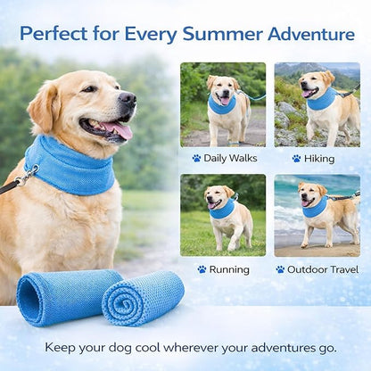 Instant Cooling Dog Bandana for Pet Scarf Soft Cool Mat Pet Collar – Eco-Friendly Breathable Polyester Dog Cooling Bandana for Dogs Puppy Bandana with Leash Hole (Blue, Small)