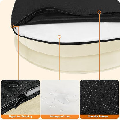 Dwanton Orthopedic Dog Bed for Medium Dogs with Gel Memory Foam, Waterproof Dog Sofa, Washable Pet Bed with Four Sided Bolster Cushion, Removable Cover & Non-Slip Bottom, 36", Beige