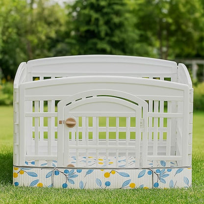 Dog Playpen Bottom Pad Fits for 36 Inch 4 Panels Exercise Pet Playpen, Dog Crate Pad Puppy, Hoop and Loop Design (Note: Playpen Not Included). (White Leaves)