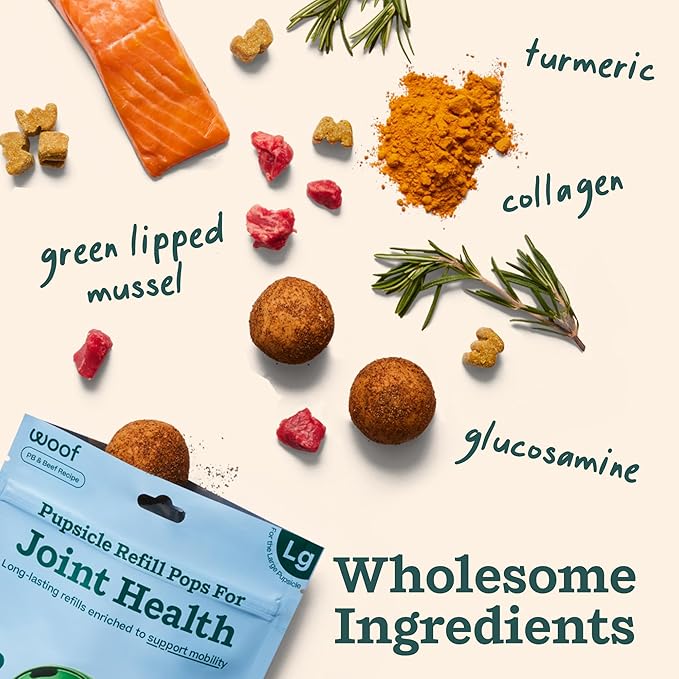 WOOF Hip & Joint Pupsicle Refill Pops - Dog Joint Supplement for The Pupsicle Toy to Support Joint Health, Recovery, and Mobility - Extra Large Pops - 2 Pack
