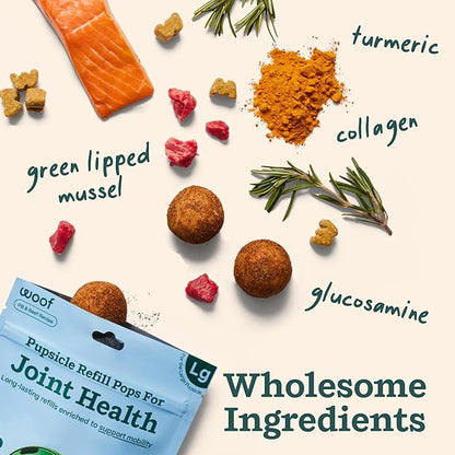 WOOF Hip & Joint Pupsicle Refill Pops - Dog Joint Supplement for The Pupsicle Toy to Support Joint Health, Recovery, and Mobility - Large Pops - 2 Pack