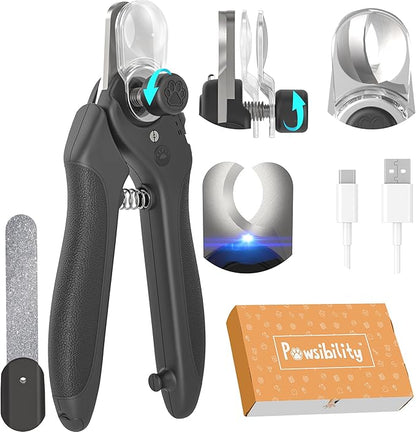 Pawsibility Pet Nail Clipper PRO 2026 - Quick-Vision LED Light | 2-Stage Adjustable Professional-Grade Blade | Adjustable Magnifier Safety Guard - for Cats, Small, Medium and Large Dogs - Black