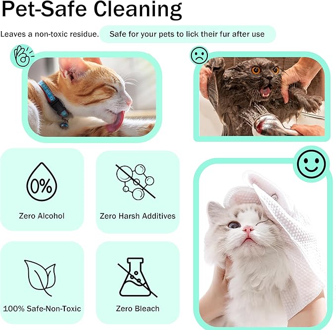 Homtyler Dog Wipes & Cleaning Gloves 2-in-1 for Dogs and Cats, Extra-Thick Pet Wipes with Coconut Oil for Lick-Safe Paws, Eyes, Ears & Body, Rinse-Free Waterless Bath for Deodorizing&Cleansing, 6 PCS