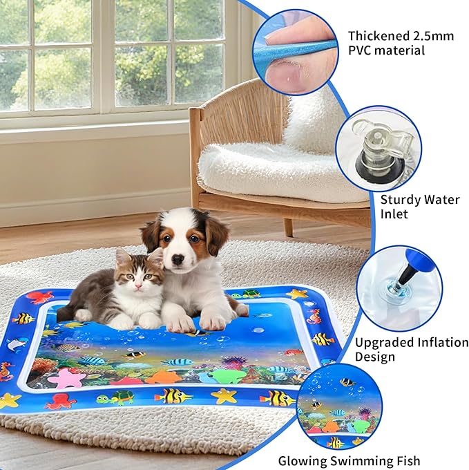 2 PCS Large 2mm Thickened Cat Water Mat, Interactive Cat Sensor Play Mat for Indoor Cats to Exercise, Anti-Scratch Leak Proof PVC Cooling & Heating Water Bed Enrichment Toy for Cats, Kitty