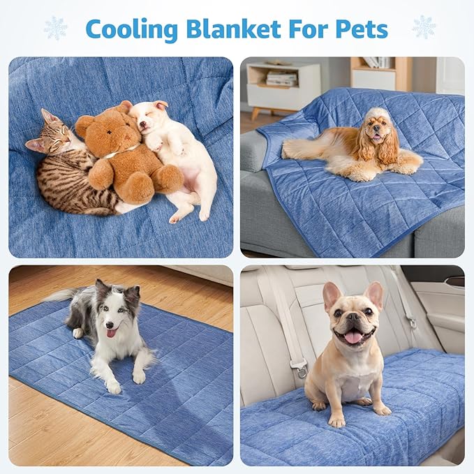 Cooling Blanket for Dogs, 0.4 Q-MAX Pets Cooling Comforter Throw for Bed Cover, Summer Blanket for Large Dogs Washable, Soft Lightweight Cold Mats for Pet Hot Weather (60"×80"/Deep Blue)
