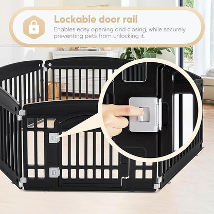 Simple Deluxe 24" 6-Panel Dog Playpen, Durable Pet Playpen with Secure Locking Door for Puppies & Small/Medium Dogs, Portable & Foldable Pet Fence, Black