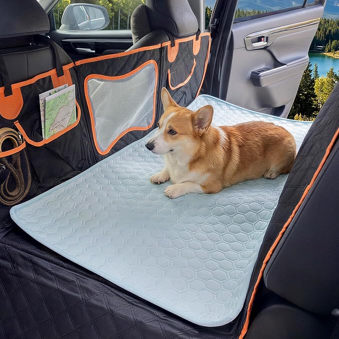 Soulbond Backseat Dog Cooling Mat for Cars - 24.5"x52" Washable Back Seat Self Cooling Pad for Cat & Puppy, QMAX>0.3, Non-Slip Cold Pet Bed Backseat Extender for Cars, SUVs, Trunks, Light Blue