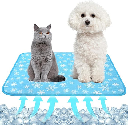 NACOCO Summer Pet Cooling Mat - Cat Dog Cushion Pad Sleeping Cool Snowflake Comfortable Soft for Pets Kids and Adults (Blue Snowflake, S)