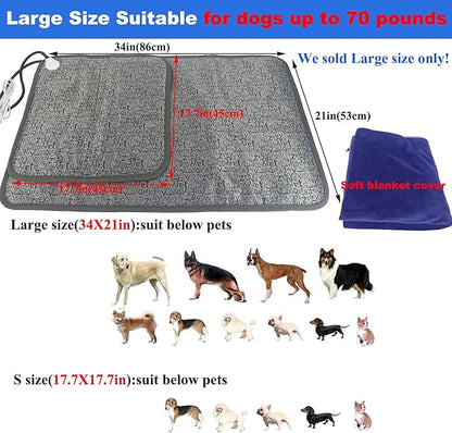 Pet Heating pad for Large Dog cat Heated Bed Dog Heating pad 34" x 21" with Soft Washable Cover Electric Heating pad Keep Pets Warmer Water Resistant Chew Resistant Cord