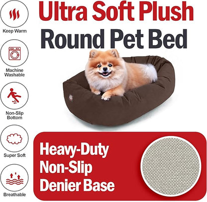 Majestic Pet Suede Shredded Memory Foam Mix Calming Dog Bed Washable - Cozy Soft Round Dog Bed with Spine for Head Support - Fluffy Donut Dog Bed, 24 Inch, Chocolate