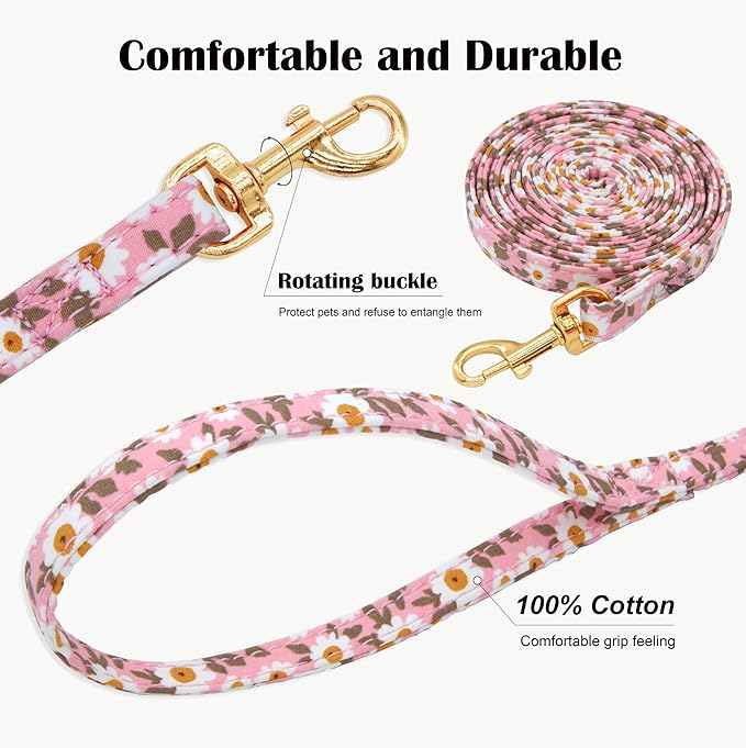 No Pull Dog Harness & Leash Set, Adjustable XX-Small, Pink Daisy, Fashionable, Cute, Stylish, Escape Proof, Includes Leash