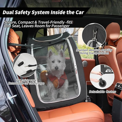 EchoSmile 4 Wheels Pet Stroller, Dog & Cat Stroller for All-Season, Lightweight Carrier with Storage Basket, Adjustable Handle, Removable Pad, Breathable Mesh, Up to 135 lbs, Black (Black)