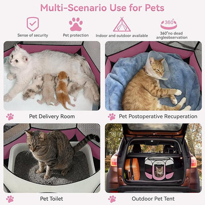 Siedihit Pink Dog Cat Playpen, Puppy Pet Playpen Indoor for Small Dog Crate Tent Cage Outdoor, Portable Pop Up Dogs Enclosure Kennel with Carrying Case for Dogs/Cats/Rabbits