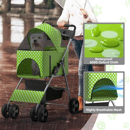 3-in-1 Visible Foldable Pet Carrier, Detachable Car Seat and Stroller with Push Button Entry for Small Pets, Cat Dog Carrier for Medium Dogs Cats, Load Up to 33 lbs, Green Polka Dots